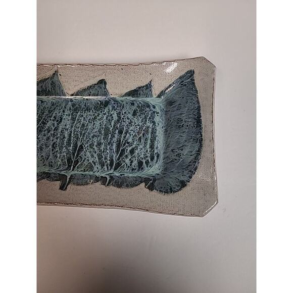Decorative Handmade Tray Rectangle Grey Blue Leaf Design Abstract Ceramic 12 in - Picture 4 of 9